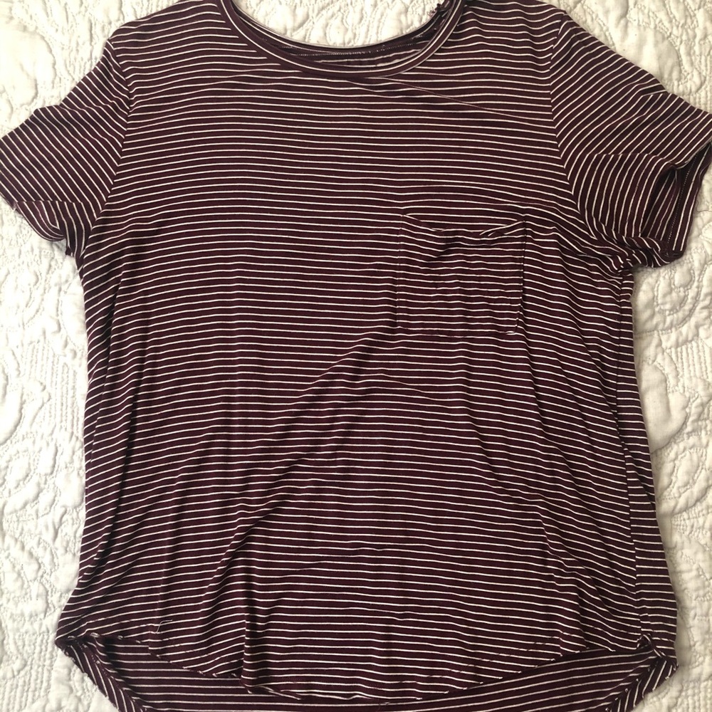 American Eagle Womens Striped Maroon Pocket Shirt